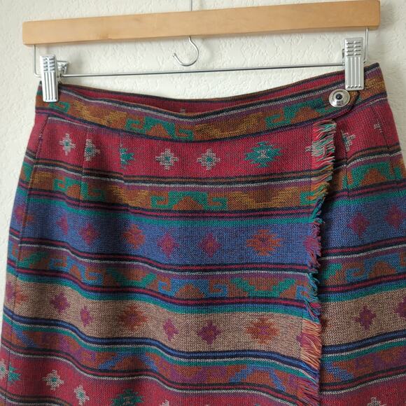 Pendleton Women's Midi Wrap Skirt 8 Southwestern Blanket Wool Art Wear Native - Picture 2 of 11